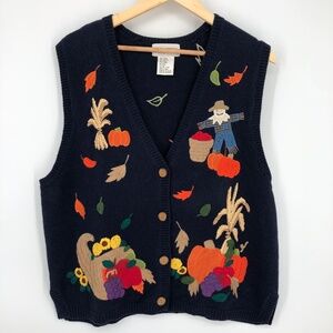 Vintage Mandal Bay Womens Vest Sweater Size XL Fall Autumn Leaf Festive Chunky‎
